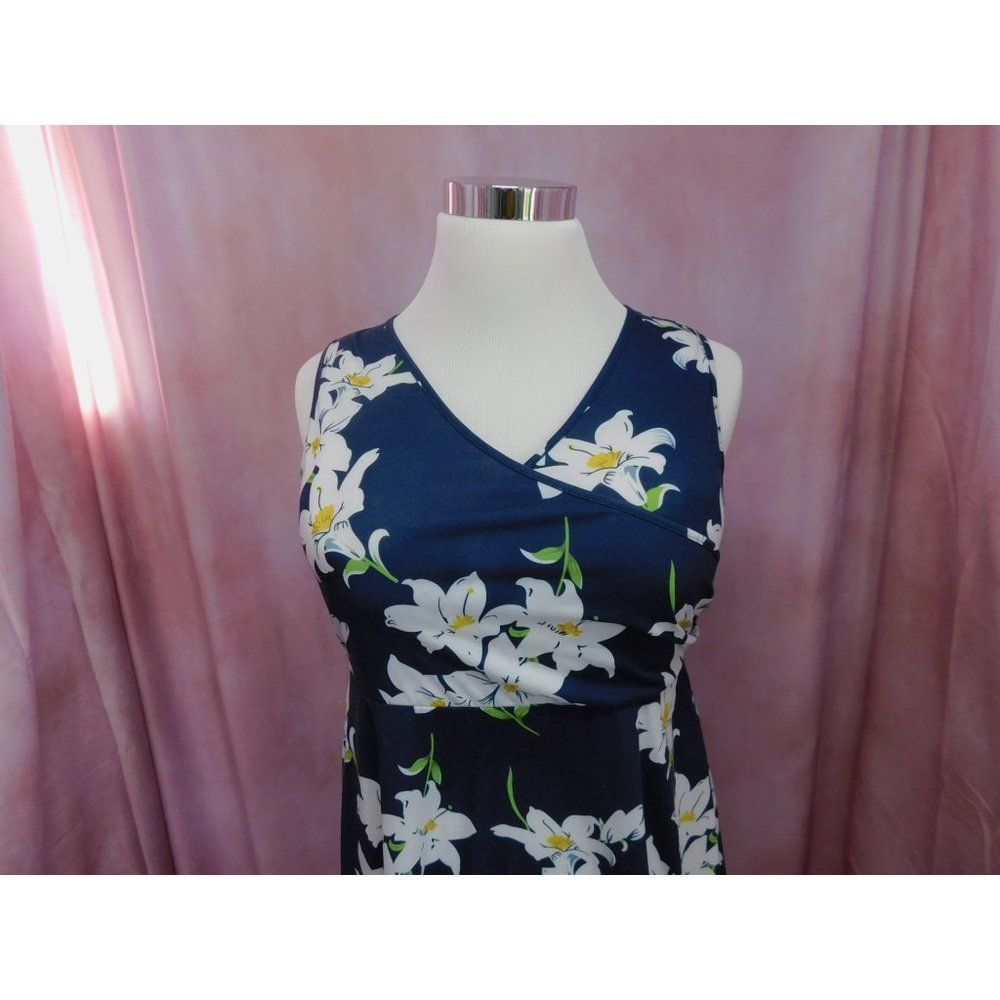 FLORAL COTTON A-Line Dress Women X-Large Navy Blue Casual - Picture 7 of 10
